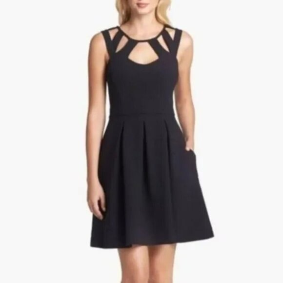 Betsey Johnson Dresses & Skirts - Betsey Johnson Cage Neck Dress Black Fit & Flare Skater Cutout LBD Womens 8